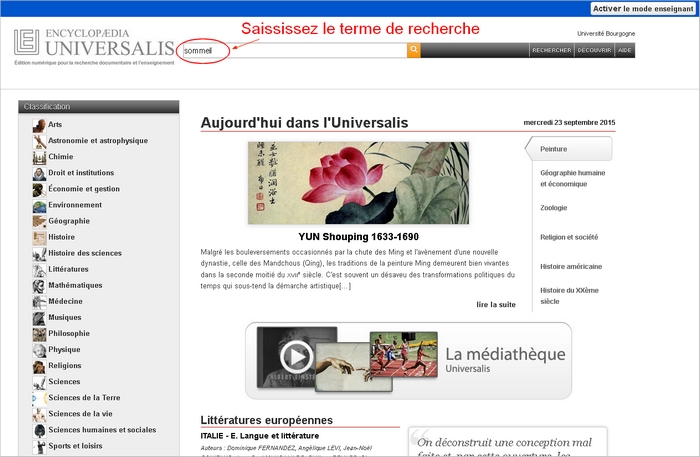 Page d'accueil de l'Encyclopædia Universalis