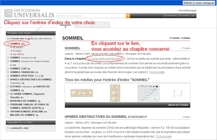 Page de résultat de l'Encyclopædia Universalis