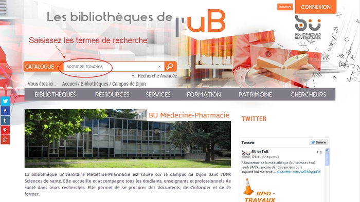 Recherche dans le catalogue des bibliothèques de l'uB