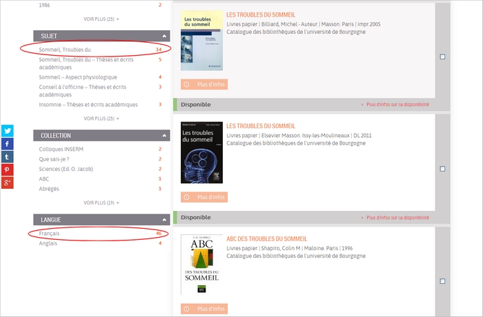 Les facettes du catalogue des bibliothèques de l'uB