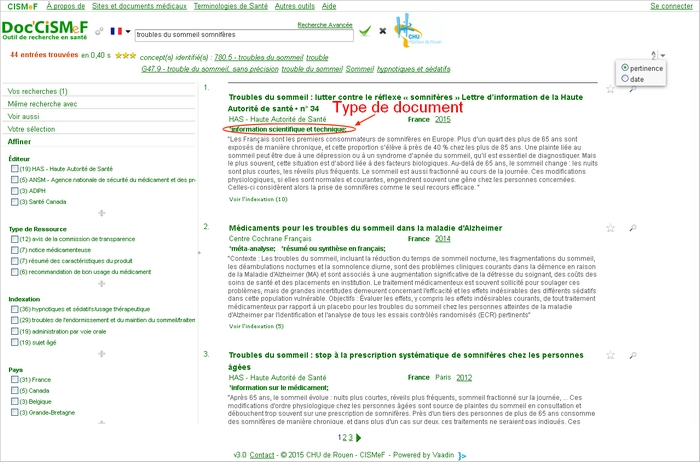 Page de résultats du CISMeF