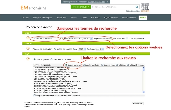 Recherche avancée d'EM Premium