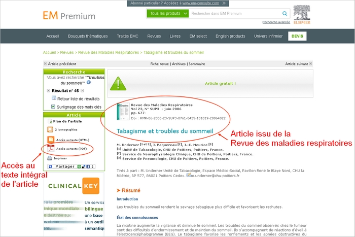 Notice d'un article de revue issu d'EM Premium
